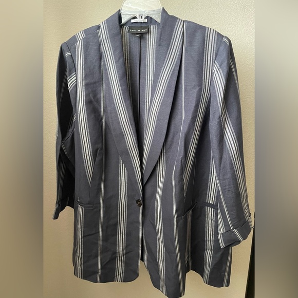 Lane Bryant The Bryant Blazer Linen Navy Blue Striped Jacket Womens 26 - Picture 3 of 6